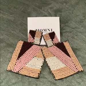Geometric Beaded Earrings in Pink and Brown